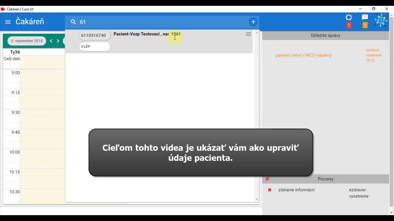Náhľad videa Úprava údajov pacienta