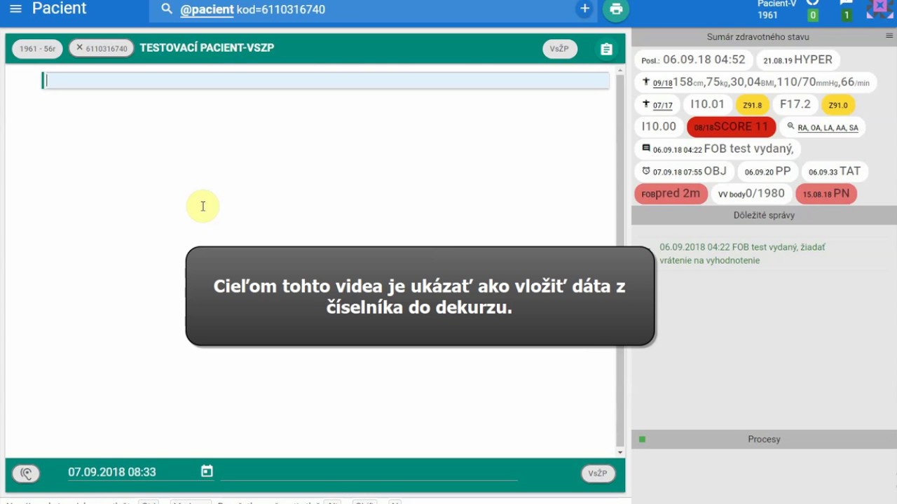 Náhľad videa Ako vložiť dáta z číselníka do sekcie dekurzu